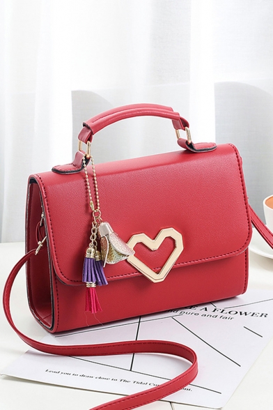 Women's Fashion Plain Metal Heart Tassel Embellishment Crossbody Satchel Bag 200*8*15 CM