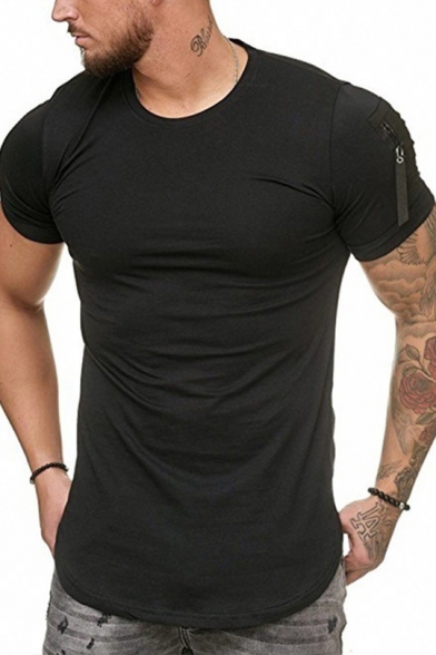 Cool Simple Ribbon Embellished Short Sleeve Round Neck Slim Fit Tee for Men