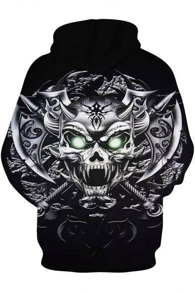 Fashion 3D knife Skull Printed Long Sleeve Casual Black Hoodie