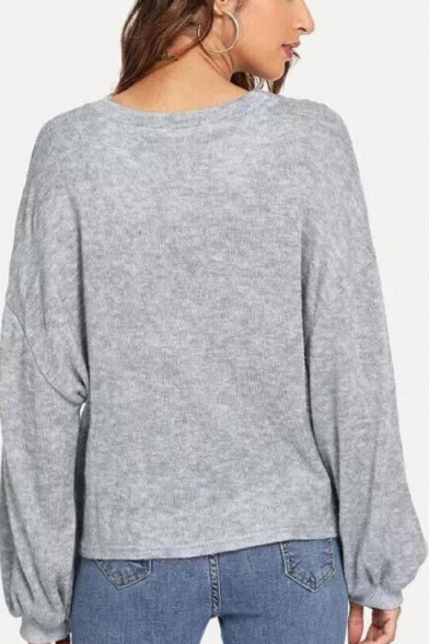 Fashion Simple Solid Color Round Neck Long Sleeve Casual Loose Knit Sweatshirt