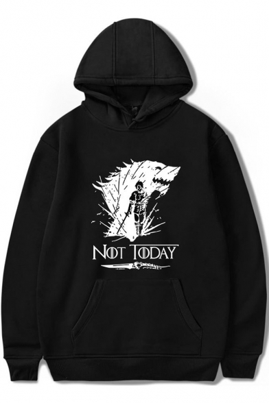 Fashion Wolf Head Letter NOT TODAY Pattern Long Sleeve Sport Loose Hoodie