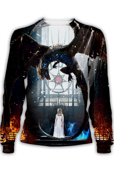 Game of Thrones Cool Dragon and Queen 3D Print Round Neck Long Sleeve Sweatshirt