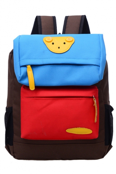 Large Capacity Cartoon Bear Patched Colorblock Nylon School Bag Backpack 24*9*32 CM