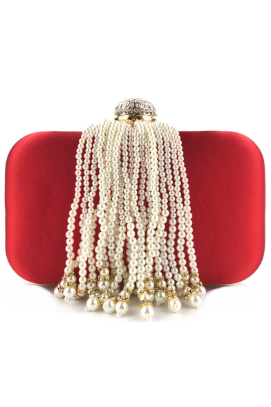 Luxury Plain Rhinestone Pearl Embellishment Beaded Evening Clutch Bag 18*4.7*10.7 CM