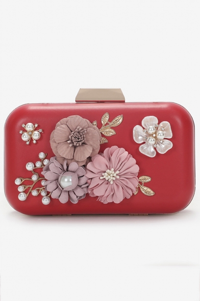 New Fashion Floral Pearl Embellishment Evening Clutch Bag with Chain Strap 17*4*10 CM