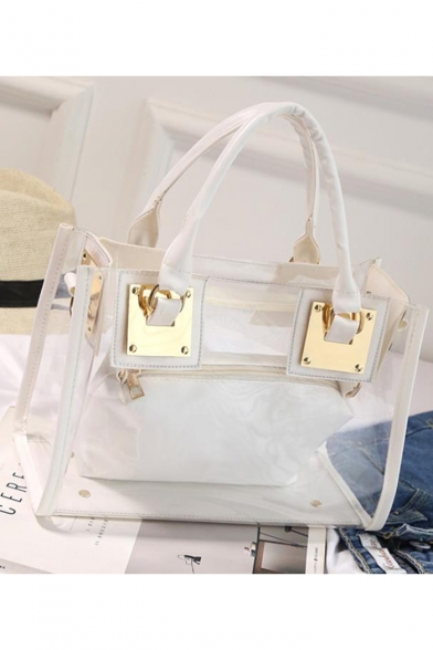 New Trendy Plain Transparent Shoulder Tote Bag Handbag 19*13*27.5 CM