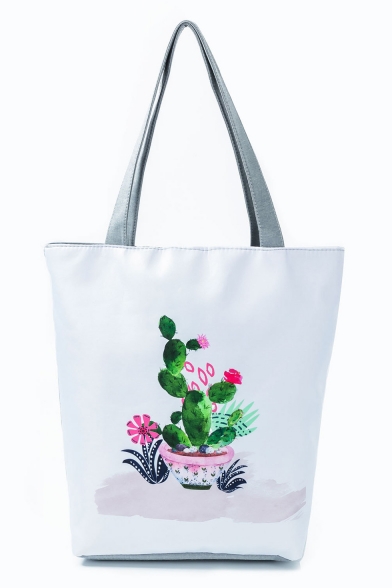 Popular Cactus Printed Large Capacity White School Shoulder Bag 27*11*38 CM