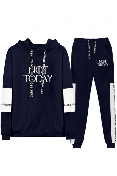 Stylish Letter NOT TODAY Pattern Long Sleeve Hoodie Casual Sweatpants Sport Loose Two-Piece Set
