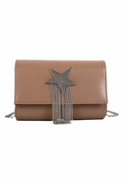 Stylish Metal Star Tassel Embellishment Crossbody Bag with Chain Strap 19*4*12 CM