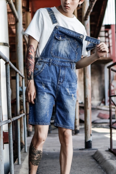 Summer Casual Plain Fashion Denim Rompers Overalls Shorts for Guys