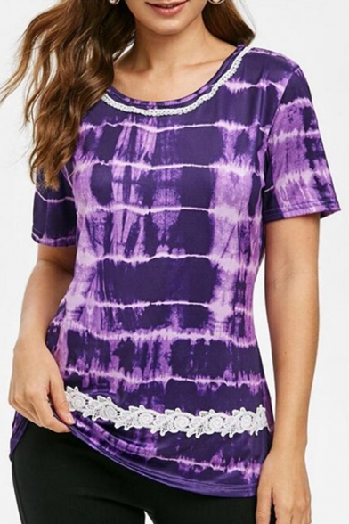 Summer Hot Fashion Round Neck Short Sleeve Tie-dye Print Loose T-Shirt For Women