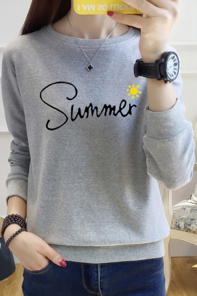 SUMMER Letter Sun Printed Round Neck Long Sleeve Sweatshirt