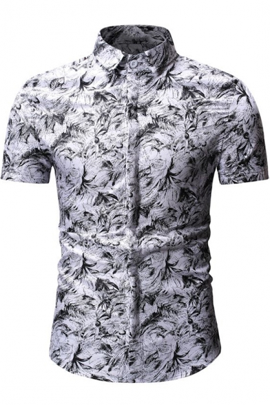 Summer New Stylish Pattern Short Sleeve Concealed Button Front Slim Fit Shirt