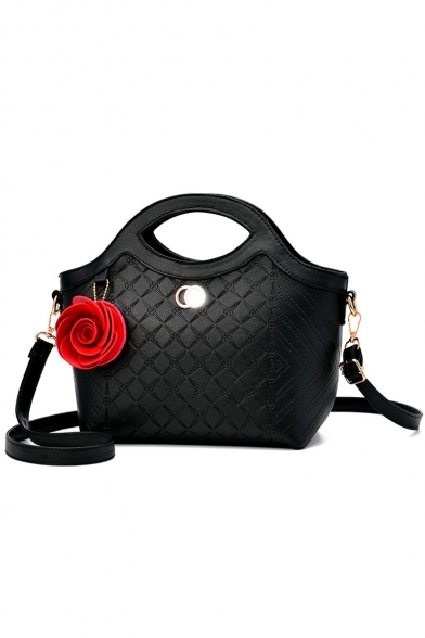 Women's Glamorous Solid Color Embossing Pattern Flower Embellishment Satchel Messenger Bag 23*11*24 CM
