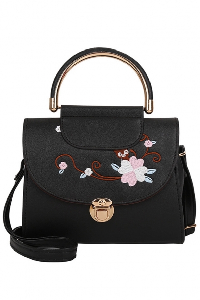 Women's Popular Floral Embroidered Pattern Satchel Shoulder Handbag 21*9*18 CM