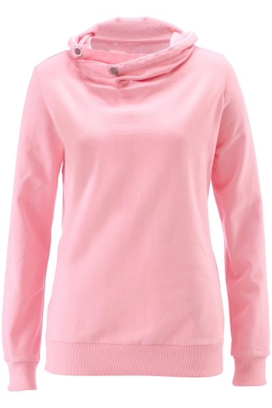 Womens Chic Funnel Neck Long Sleeve Simple Solid Color Casual Pullover Sweatshirt