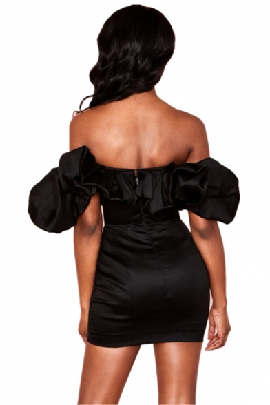 women's black off the shoulder dress