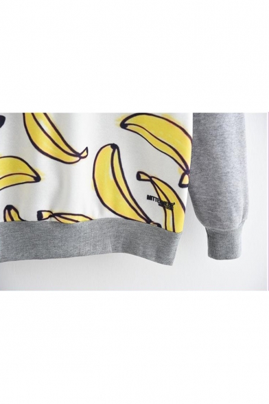 Bananas Letter Printed Colorblock Raglan Long Sleeve Drawstring Hoodie