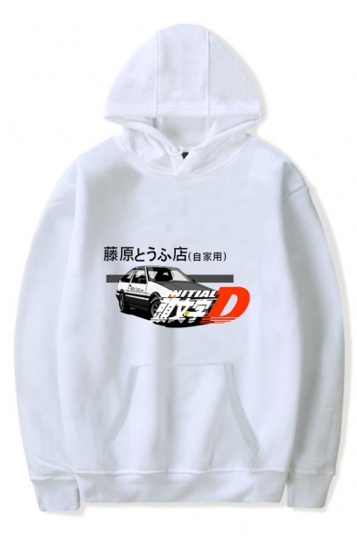 Cool Car Letter Fujiwara Tofu Shop Graphic Print Loose Fit Pullover Hoodie