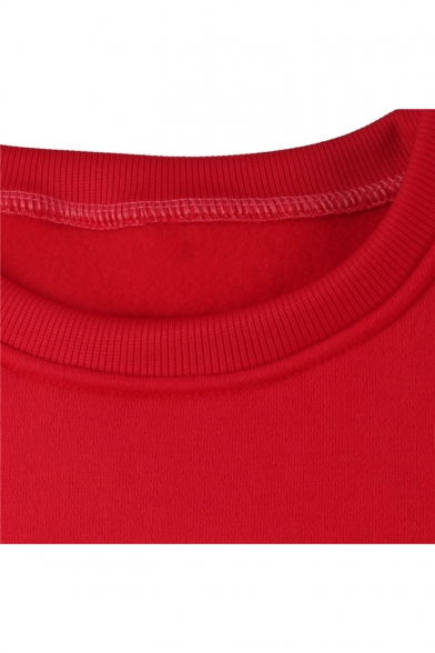 Cool Simple Letter SELFIE Printed Crewneck Long Sleeve Cropped Red Casual Sweatshirt