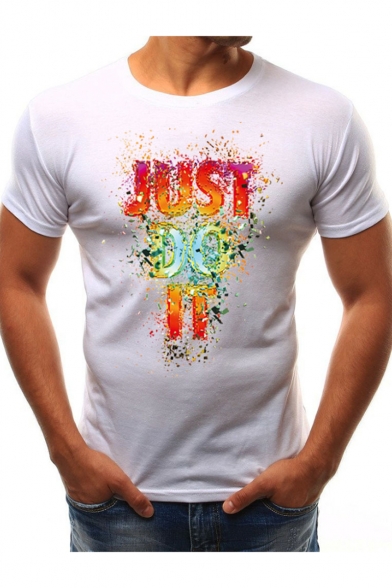 Cool Unique Letter JUST DO IT Printed Basic Round Neck Short Sleeve T-Shirt
