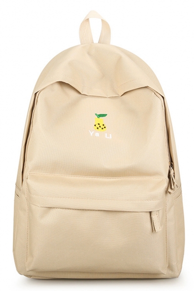 Cute Cartoon Fruit Letter Embroidery Pattern Canvas School Backpack 28*12*40 CM
