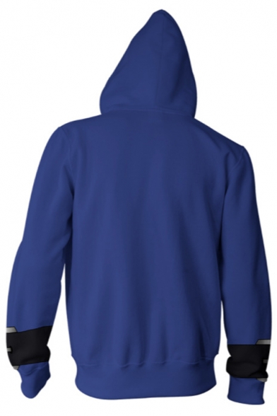 Fashion 3D Chain Pattern Cosplay Costume Long Sleeve Zip Front Blue Hoodie