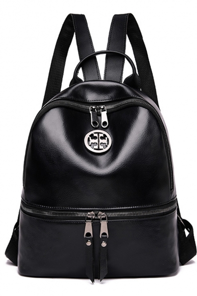 Fashion Plain Metal Embellishment School Backpack Casual Travel Bag with Zipper 28*13*30 CM