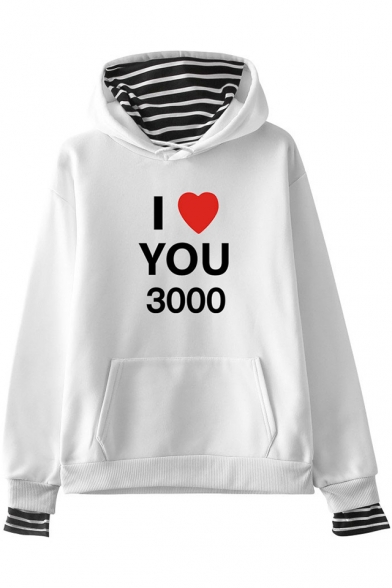 Father's Day Popular Heart Letter I LOVE YOU 3000 Fake Two-Piece Pullover Hoodie
