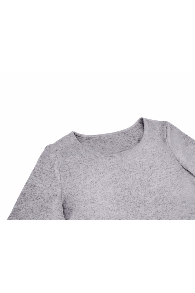 Long Sleeve Round Neck Plain Ruffle Hem Sweatshirt