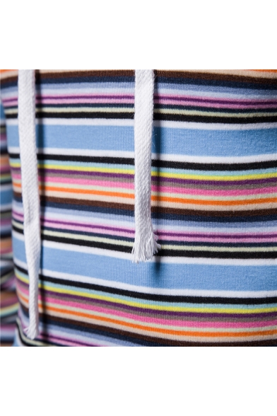 Men's New Trendy Stripe Printed Long Sleeve Drawstring Casual Hoodie For Men