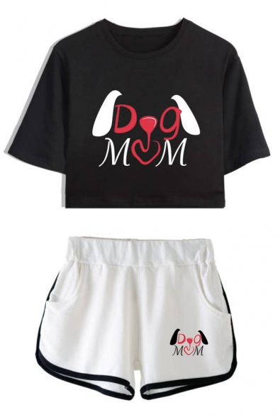 

New Fashion Unique Letter DOG MOM Print Cropped Tee with Dolphin Shorts Sport Two-Piece Set, Color 1;color 2;color 3;color 4;color 5;color 6;color 7;color 8, LM533983