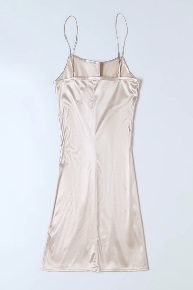 New Stylish Simple Plain Lace-Up Front Apricot Mini Slip Dress for Women
