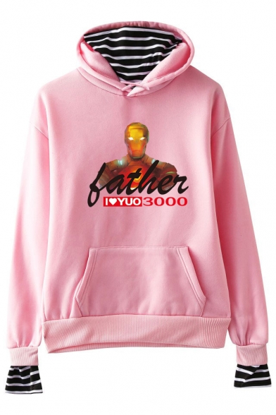New Trendy Father's Day Iron Figure Letter FATHER I LOVE YOU 3000 Casual Loose Hoodie