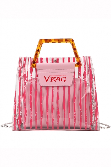 New Trendy Letter Stripe Pattern Portable Transparent Crossbody Shoulder Bag Handbag 30.5*12*26 CM