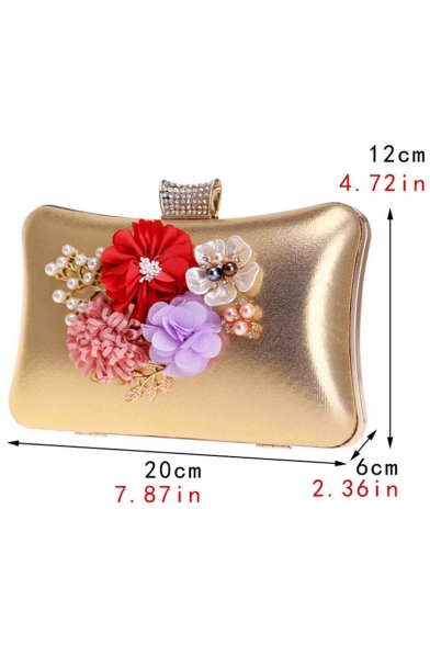 Popular Fashion Pearl Floral Embellishment Metal Rhinestone Buckle Evening Clutch Bag for Wedding 20*6*12 CM