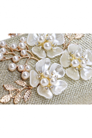 Popular Fashion Pearl Floral Rhinestone Embellishment Evening Clutch Bag 18*5*9 CM