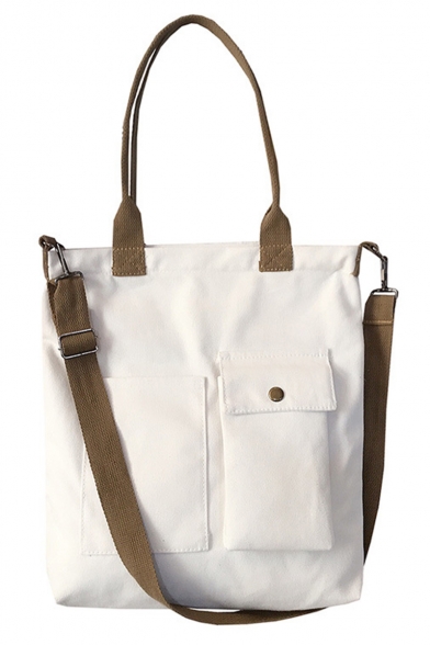 Popular Plain Flat Pockets Front Canvas Shoulder Messenger Bag for School 34*6*38 CM
