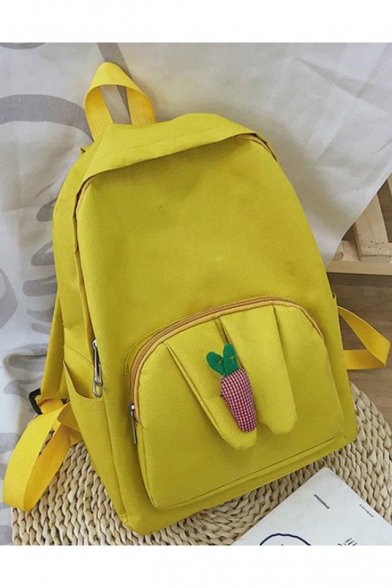 Popular Rabbit Ear Patched Plaid Carrot Shape Decoration Canvas School Backpack 20*10*37 CM