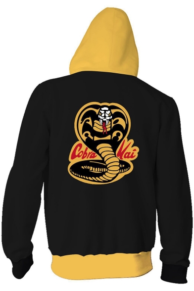 Popular Snake Logo Pattern Comic Cosplay Costume Long Sleeve Black and Yellow Zip Up Hoodie