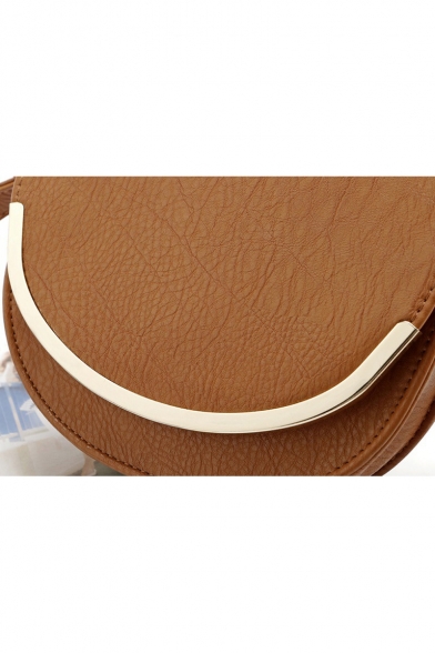 Retro Fashion Solid Color Metal Edging Brown Crossbody Saddle Bag 19*6*17 CM