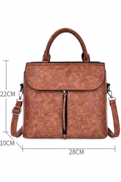 Stylish Crocodile Pattern Zipper Embellishment School Shoulder Bag Commuter Satchel Bag 28*10*22 CM