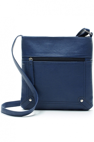 Stylish Plain Rivet Embellishment Zipper Crossbody Messenger Bag 25*23 CM