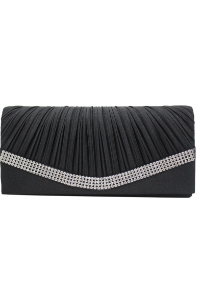 Stylish Rhinestone Patched Ruffle Detail Evening Clutch Bag for Women 22*10*6 CM