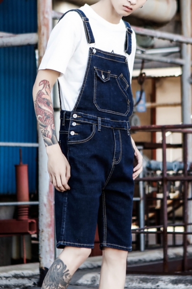 Summer Casual Plain Fashion Denim Rompers Overalls Shorts for Guys