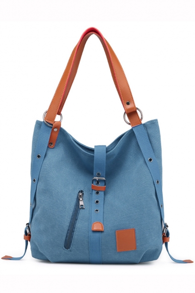 Trendy Plain Multi-hole Zipper Embellishment Canvas Convertible Shoulder Bag Backpack 32*12*35 CM