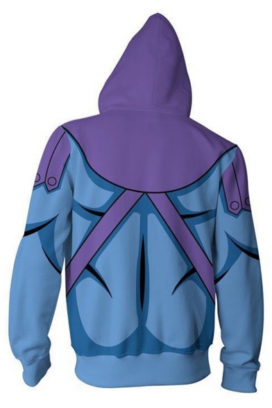 Trendy Purple and Blue Comic Cosplay Costume Long Sleeve Zip Up Casual Loose Drawstring Hoodie