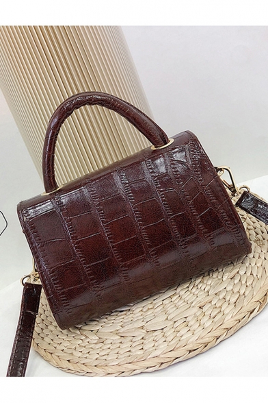 Trendy Solid Color Crocodile Pattern Top Handle Satchel Shoulder Bag 19.5*8*13 CM