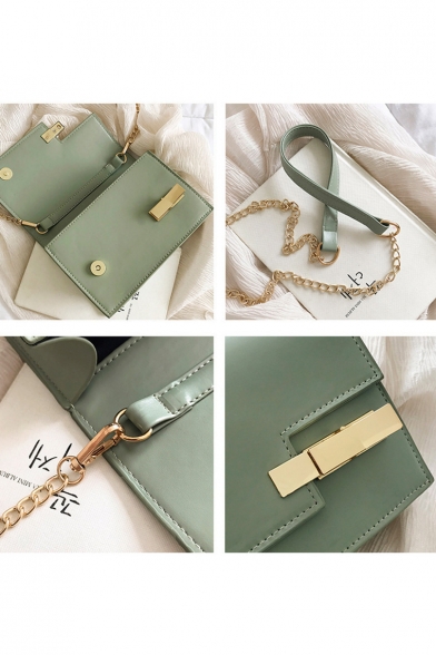Trendy Solid Color Metal Buckle Crossbody Bag with Chain Strap 19*5*14 CM