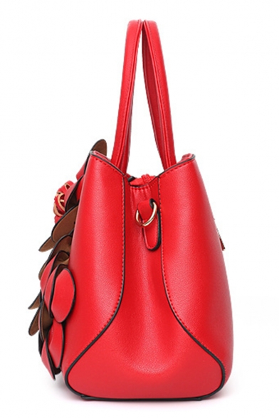 Women's Elegant Solid Color Floral Embellishment Satchel Tote Bag 30*14*22 CM